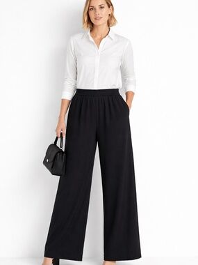 NWT Laura wide leg black trousers/pants women's 12 flat front corporate girlie